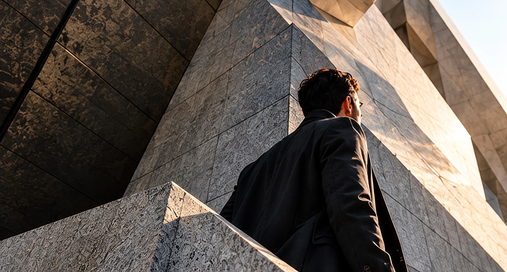 Founder looking up at bold architecture